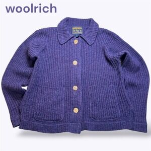 Woolrich Womens Plum Purple Wool Ribbed Knit Button Front Cardigan Jacket S